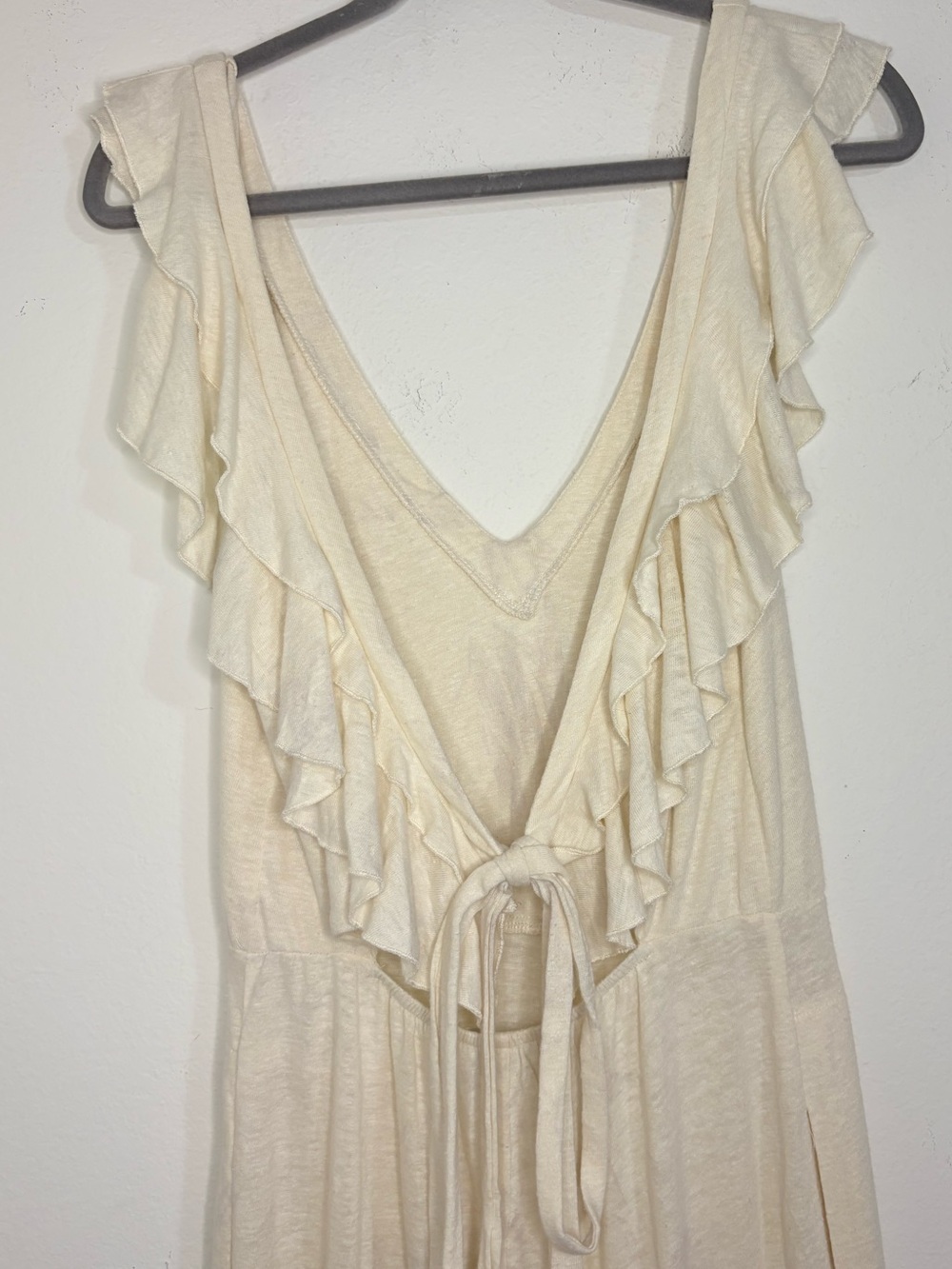 Free People Beach Linen Blend Calluna Jumpsuit Ruffle details tie back size XS - Picture 8 of 15